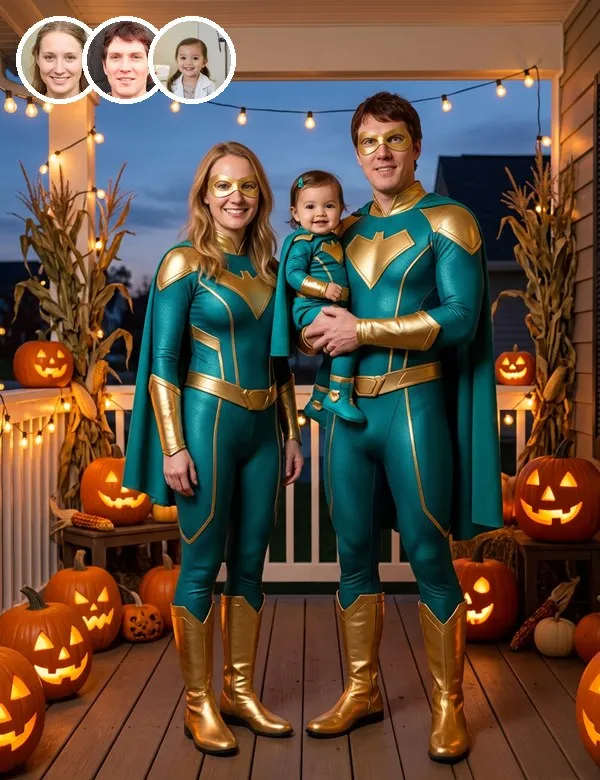 Mom, dad and baby in the Superhero Family family portrait, an example picture made with BabyWish