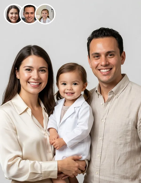 Mom, dad and baby in the Magazine Cover family portrait, an example picture made with BabyWish