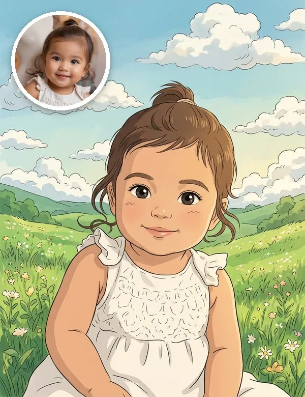 A baby in the Soft Anime look, an example picture made with BabyWish