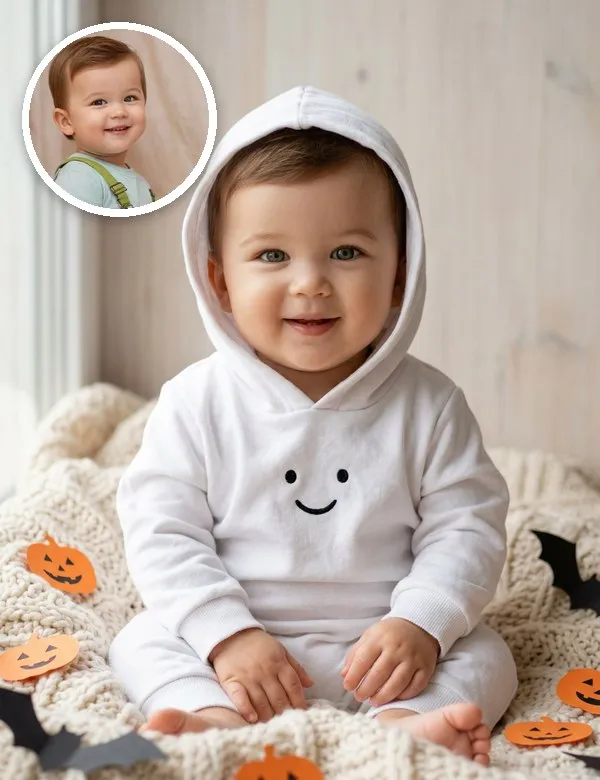 A baby in the Little Ghost look, an example picture made with BabyWish