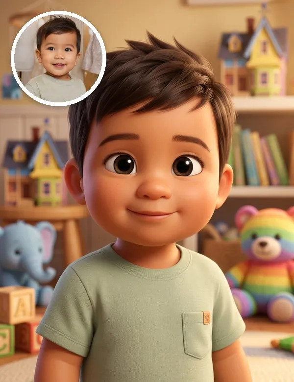 A baby in the 3D Animated look, an example picture made with BabyWish