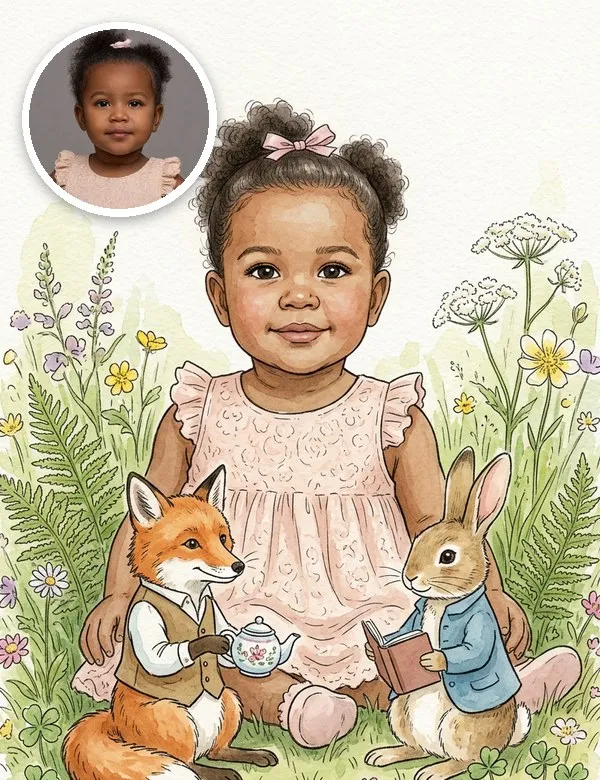 A baby in the Storybook look, an example picture made with BabyWish