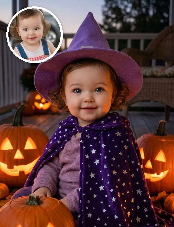 A baby in the Little Witch look, an example picture made with BabyWish
