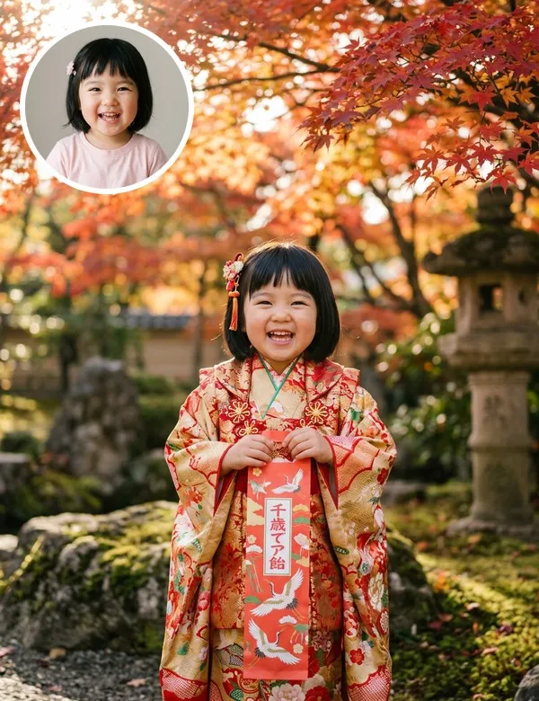 「七五三」スタイルの赤ちゃん。BabyWishで作った作例