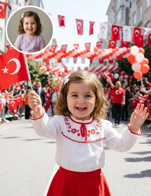 Cumhuriyet Bayramı görünümünde bir bebek, BabyWish ile yapılmış örnek görsel