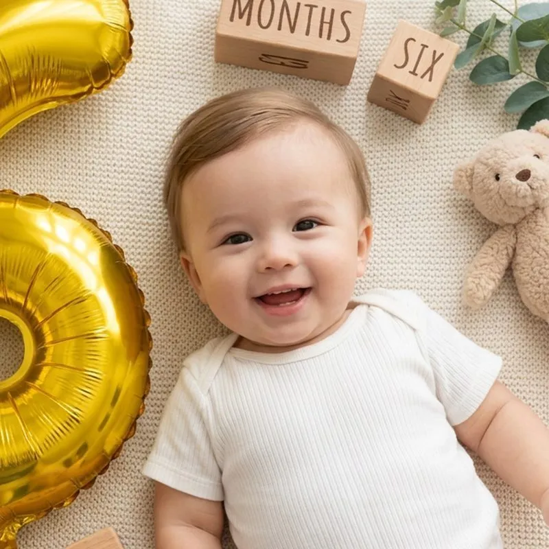 The same baby in the Milestone Month style, made with BabyWish